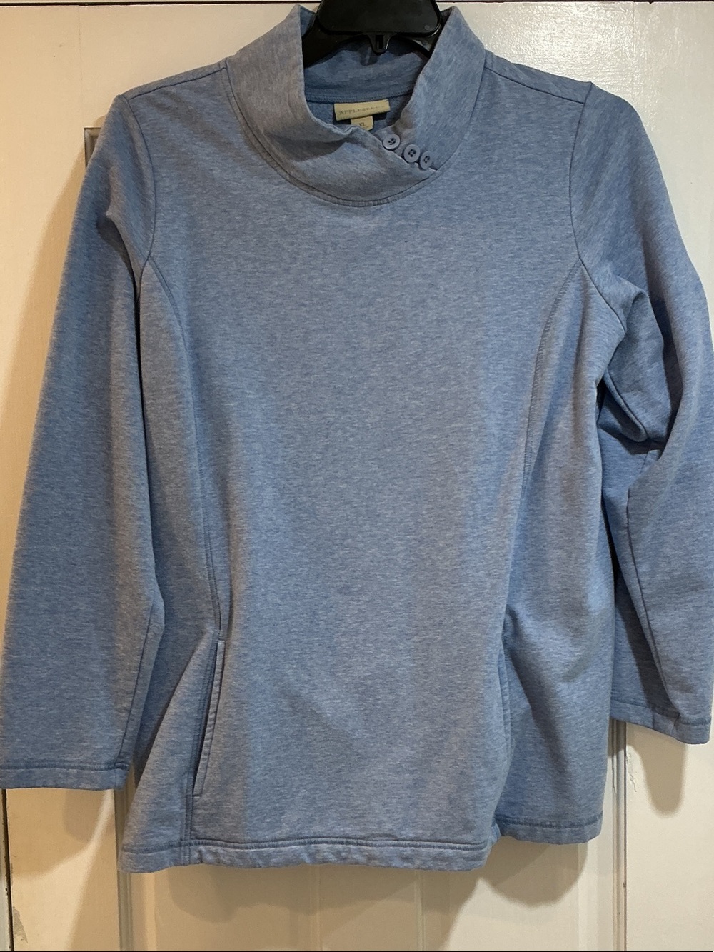 Appleseed's Light Blue Funnel Neck Pullover with Button Detail